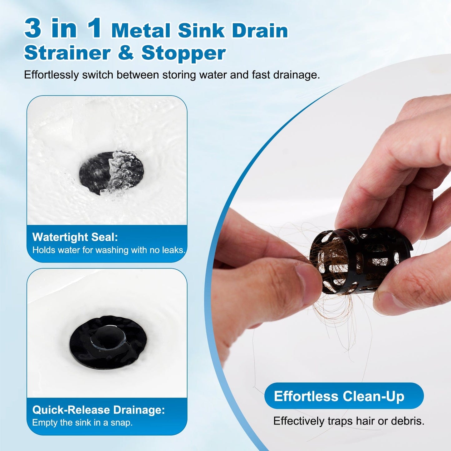 Hibbent Drains Hibbent Universal Bathroom Sink Drain Strainer, Upgraded 3 in 1 Pop Up Stopper, Removable Stainless Steel Filter Basket, Brass Bullet Core, Hair Catcher Sink Plug for 1.1''~2.36'' Hole Hibbent Universal Bathroom Sink Drain Strainer, Upgraded 3 in 1 Pop Up Stopper, Removable Stainless Steel Filter Basket, Brass Bullet Core, Hair Catcher Sink Plug for 1.1''~2.36'' Hole