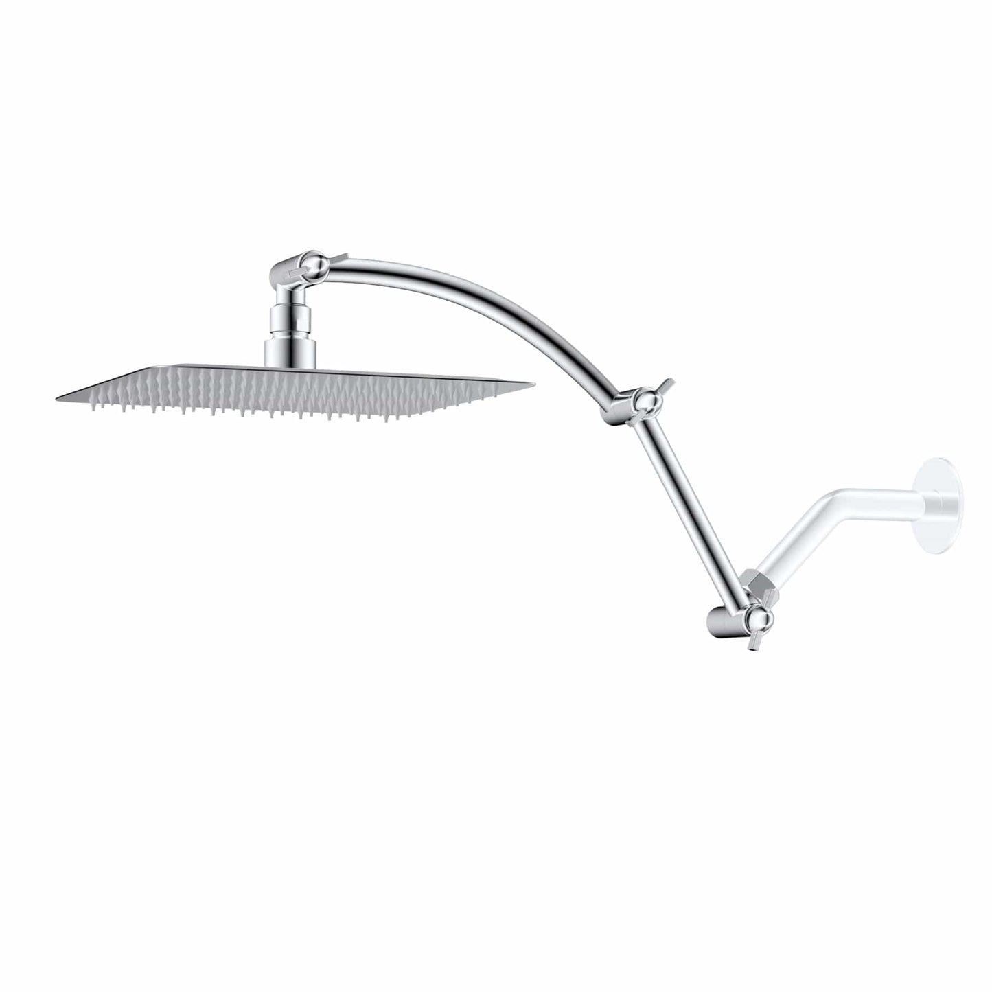 Hibbent Faucet Accessories Hibbent All Metal Rain Shower Head, 10'' High Pressure Rainfall Square Showerhead with 16" Shower Head Extension Arm, Solid Brass Adjustable Shower Arm Extender, Waterfall fixed Showerheads, Chrome