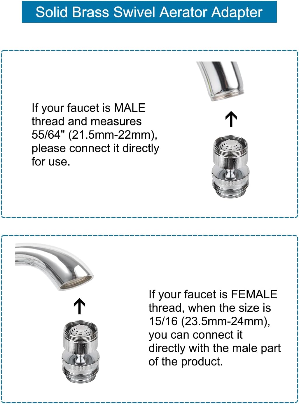 Hibbent Faucet Accessories Hibbent Faucet Adapter Kit, Swivel Aerator Adapter to Connect Garden Hose - Multi-Thread Kitchen Sink Faucet Adapter, 3/4 Inch Garden Hose Adapter for Male to Male and Female to Male - Chrome Finished