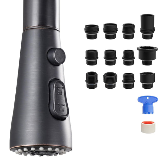 Hibbent Faucet Aerator Metal Pull Down Spray Head for Kitchen Faucet, Kitchen Sink Spray Nozzle with 12 Adapters, Faucet Head Replacement Compatible with Moen, American Standard, Delta, Kohler Faucet, Oil Rubbed Bronze