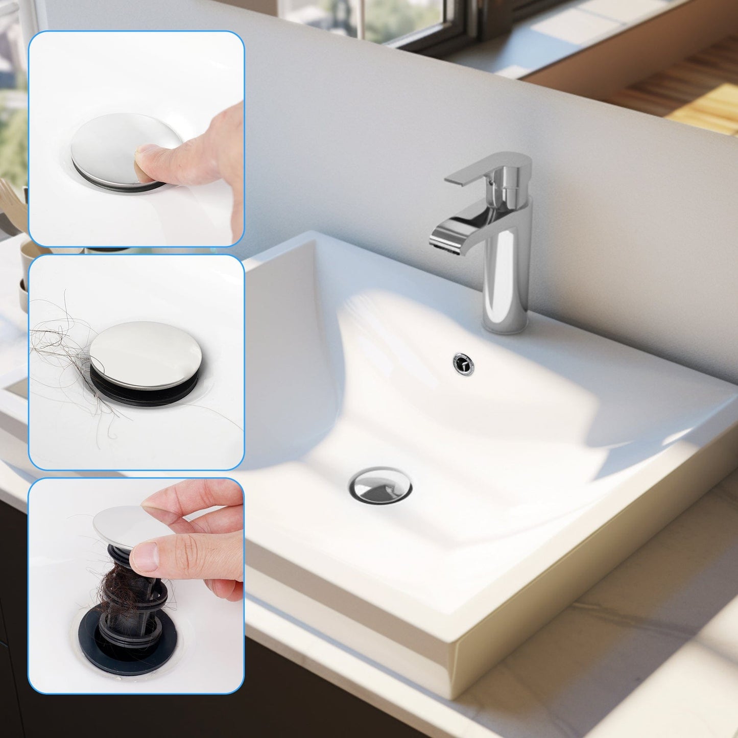 Hibbent Shop Drains Hibbent 10 Pack Universal Bathroom Sink Drain Stopper, Pop Up Drain Strainer with Overflow, Push and Seal Sink Plug with Basket for Lavatory Vanity Vessel, Anti-Clogging Strainer Hibbent 10 Pack Universal Bathroom Sink Drain Stopper, Pop Up Drain Strainer with Overflow, Push and Seal Sink Plug with Basket for Lavatory Vanity Vessel, Anti-Clogging Strainer