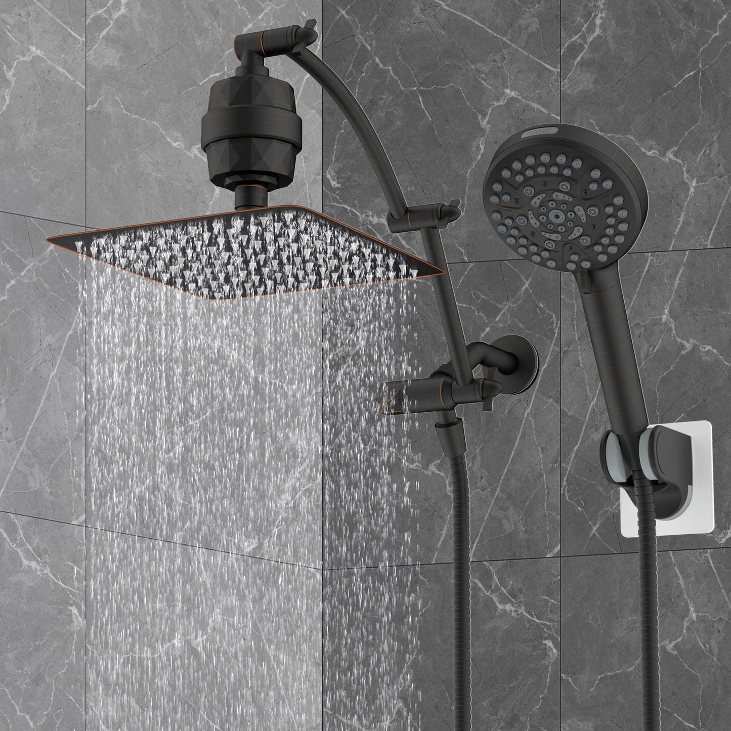 Hibbent Shop Shower Heads Hibbent 10" Dual Filtered Shower Head, 10-spray Handheld All Metal High Pressure Rainfall Shower Head Combo with Filter, 16" Extension Arm, 3-way Diverter, 71" Hose & Shower Holder Oil-Rubbed Bronze Hibbent 10" Dual Filtered Shower Head, 10-spray Handheld All Metal High Pressure Rainfall Shower Head Combo with Filter, 16" Extension Arm, 3-way Diverter, 71" Hose & Shower Holder Oil-Rubbed Bronze