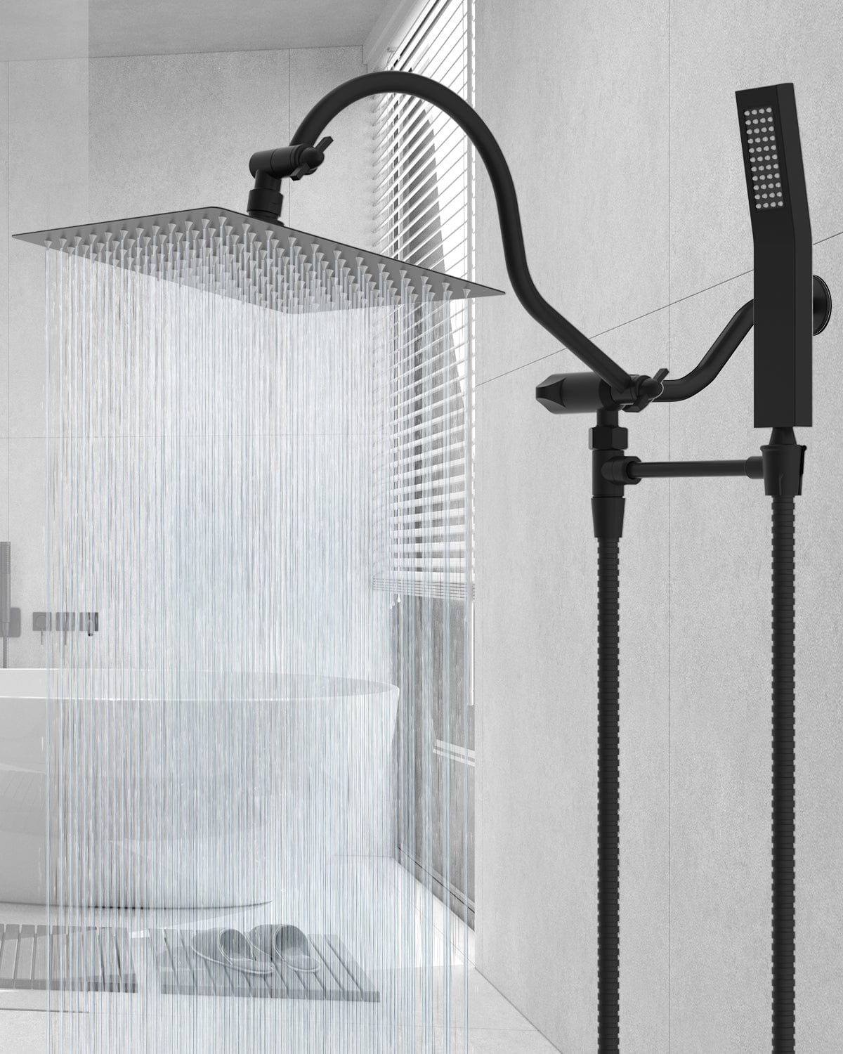 Hibbent Shop Shower Heads Hibbent All Metal Rain Shower Head Combo with Hose & High Pressure Handheld Shower Wand