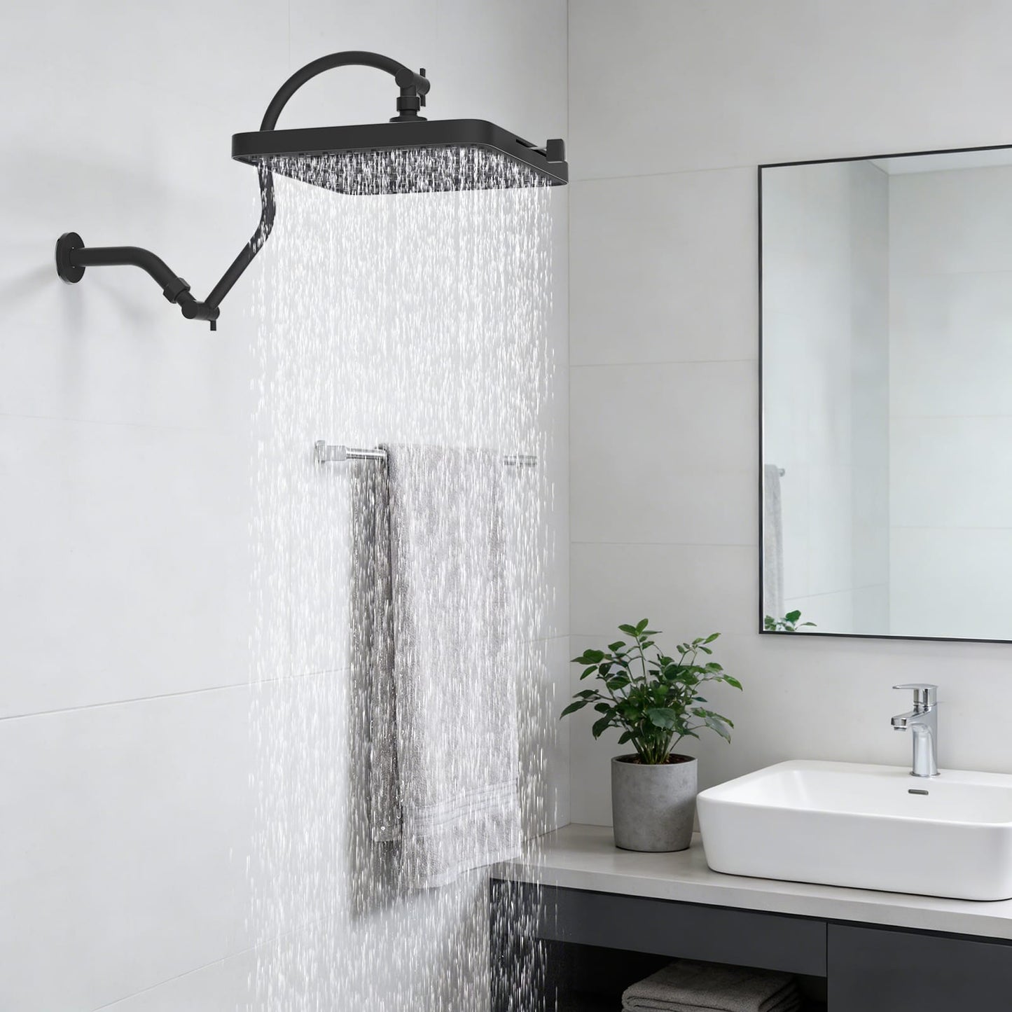 Hibbent Shop Shower Heads Hibbent Rain Shower Head, 13'' High Pressure Rainfall 5 Spray Mode Showerhead with 12" Shower Head Extension Arm, Solid Brass Adjustable Shower Arm Extender, Waterfall fixed Showerheads, Matte Black Hibbent Rain Shower Head, 13'' High Pressure Rainfall 5 Spray Mode Showerhead with 12" Shower Head Extension Arm, Solid Brass Adjustable Shower Arm Extender, Waterfall fixed Showerheads, Matte Black