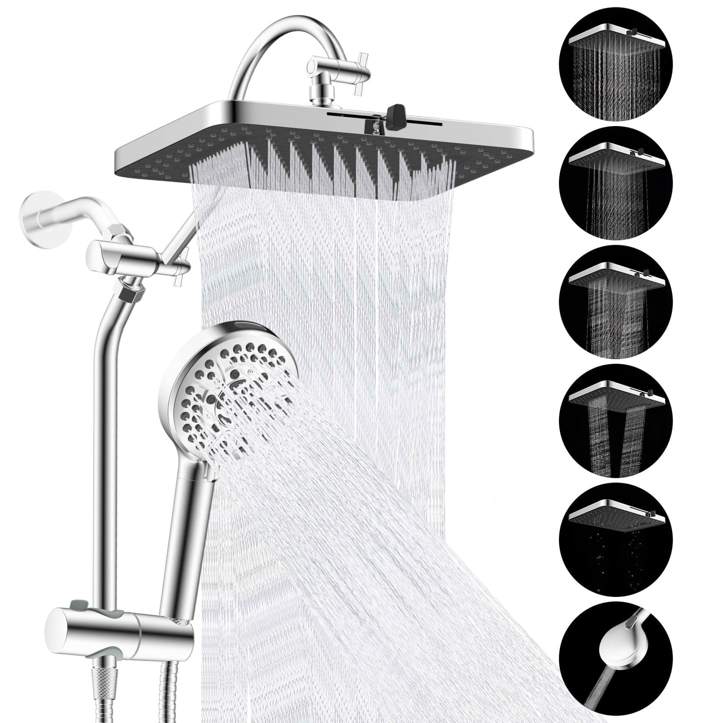 Hibbent Shop Shower Heads Hibbent Upgraded 13'' Shower Head Combo, High Pressure 5 Spray Rainfall Showerhead with 10 Spray Modes Handheld, All Metal 3-way Diverter Shower Arm, 71'' Hose and Holder Hibbent Upgraded 13'' Shower Head Combo, High Pressure 5 Spray Rainfall Showerhead with 10 Spray Modes Handheld, All Metal 3-way Diverter Shower Arm, 71'' Hose and Holder