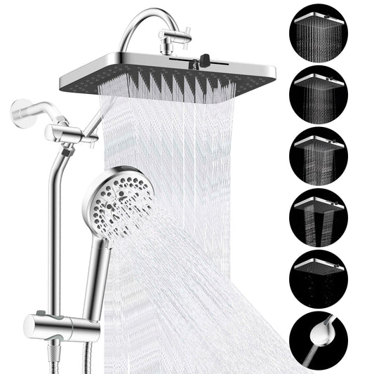 Hibbent Shop Shower Heads Hibbent Upgraded 13'' Shower Head Combo, High Pressure 5 Spray Rainfall Showerhead with 10 Spray Modes Handheld, All Metal 3-way Diverter Shower Arm, 71'' Hose and Holder Hibbent Upgraded 13'' Shower Head Combo, High Pressure 5 Spray Rainfall Showerhead with 10 Spray Modes Handheld, All Metal 3-way Diverter Shower Arm, 71'' Hose and Holder