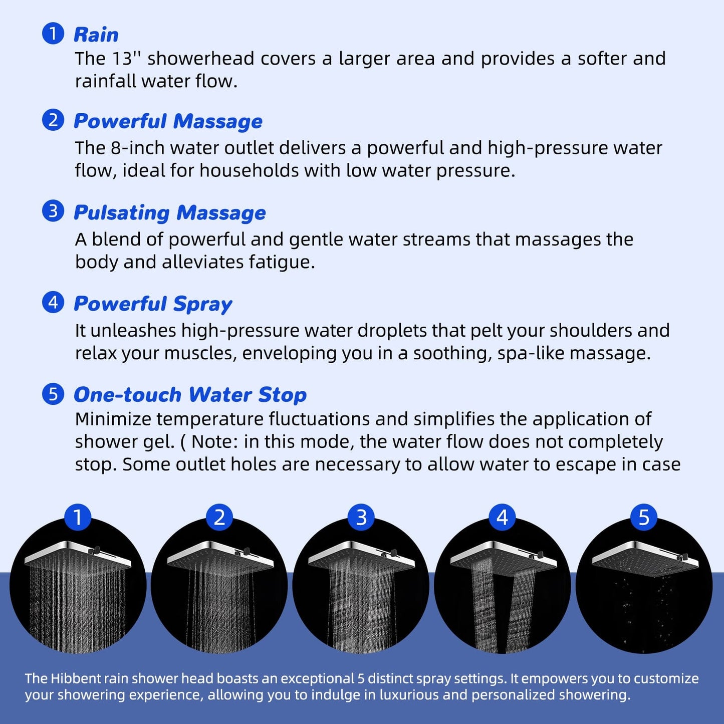 Hibbent Shop Shower Heads Hibbent Upgraded 13'' Shower Head Combo, High Pressure 5 Spray Rainfall Showerhead with 10 Spray Modes Handheld, All Metal 3-way Diverter Shower Arm, 71'' Hose and Holder Hibbent Upgraded 13'' Shower Head Combo, High Pressure 5 Spray Rainfall Showerhead with 10 Spray Modes Handheld, All Metal 3-way Diverter Shower Arm, 71'' Hose and Holder