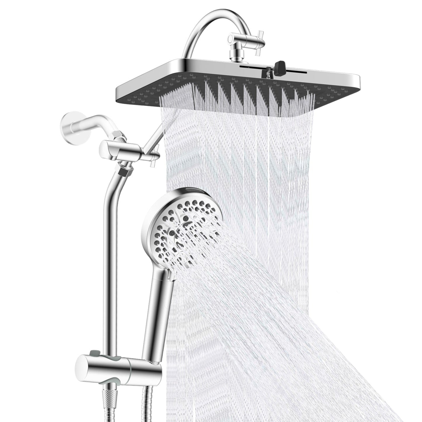 Hibbent Shop Shower Heads Hibbent Upgraded 13'' Shower Head Combo, High Pressure 5 Spray Rainfall Showerhead with 10 Spray Modes Handheld, All Metal 3-way Diverter Shower Arm, 71'' Hose and Holder Hibbent Upgraded 13'' Shower Head Combo, High Pressure 5 Spray Rainfall Showerhead with 10 Spray Modes Handheld, All Metal 3-way Diverter Shower Arm, 71'' Hose and Holder