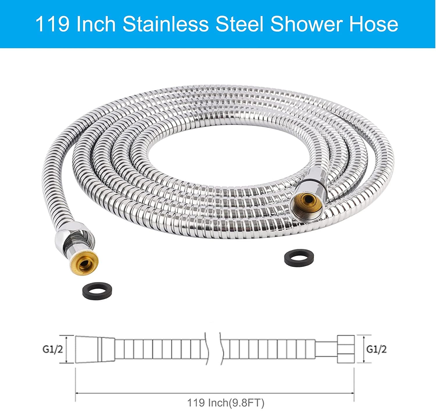 Hibbent 花洒 Hibbent All Metal Extra Long Shower Head Hose 119 inches (9.8 FT) Replacement Parts