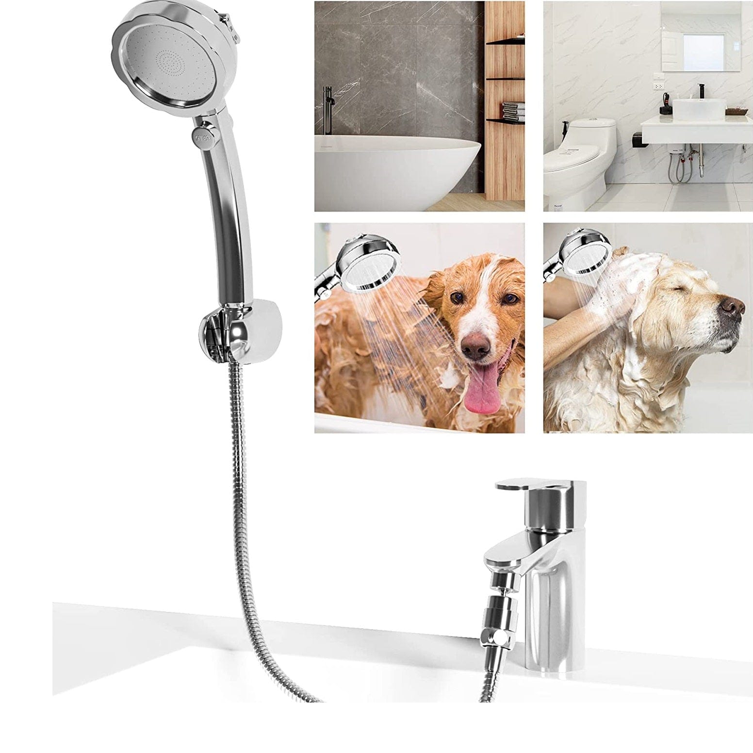 Hibbent Dog Shower Head with Hose & Aerator Adapter Hand Held Shower Head  with 90-inch Hose