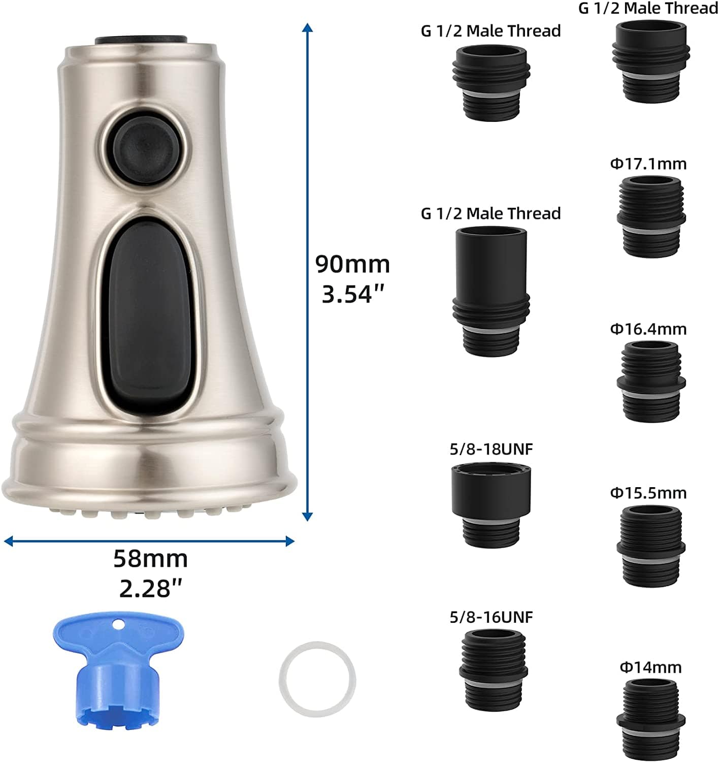 Hibbent 龙头配件 Hibbent Kitchen Faucet Head Replacement Pull Down Faucet Spray Head, 3 Function Faucet Sprayer Nozzle with 9 Adapters Compatible with Moen, American Standard, Delta, Kohler Faucets
