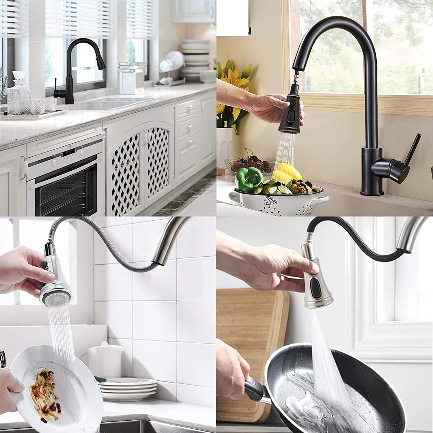 Hibbent 龙头配件 Hibbent Kitchen Faucet Head Replacement Pull Down Faucet Spray Head, 3 Function Faucet Sprayer Nozzle with 9 Adapters Compatible with Moen, American Standard, Delta, Kohler Faucets