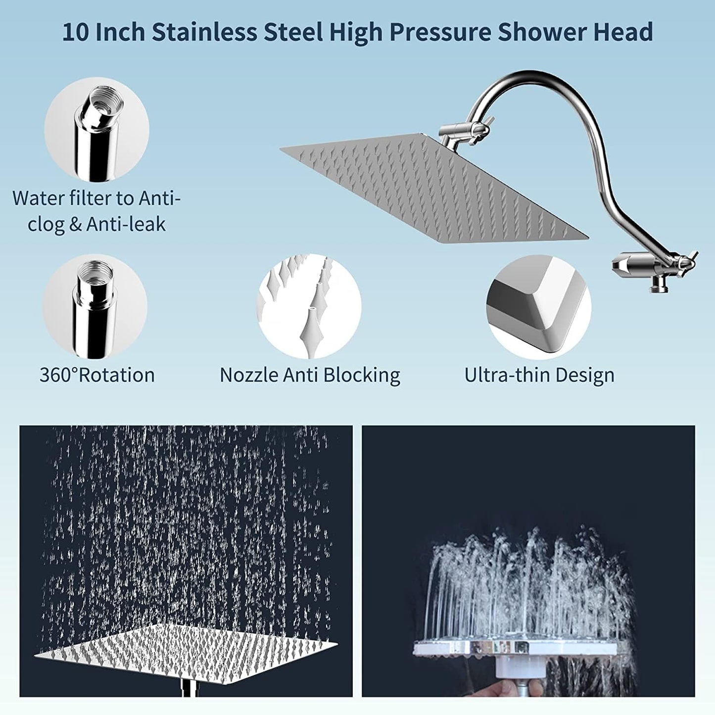 Hibbent 花洒 Hibbent Rain Shower Head & High Pressure Hand Held Shower Head with Hose