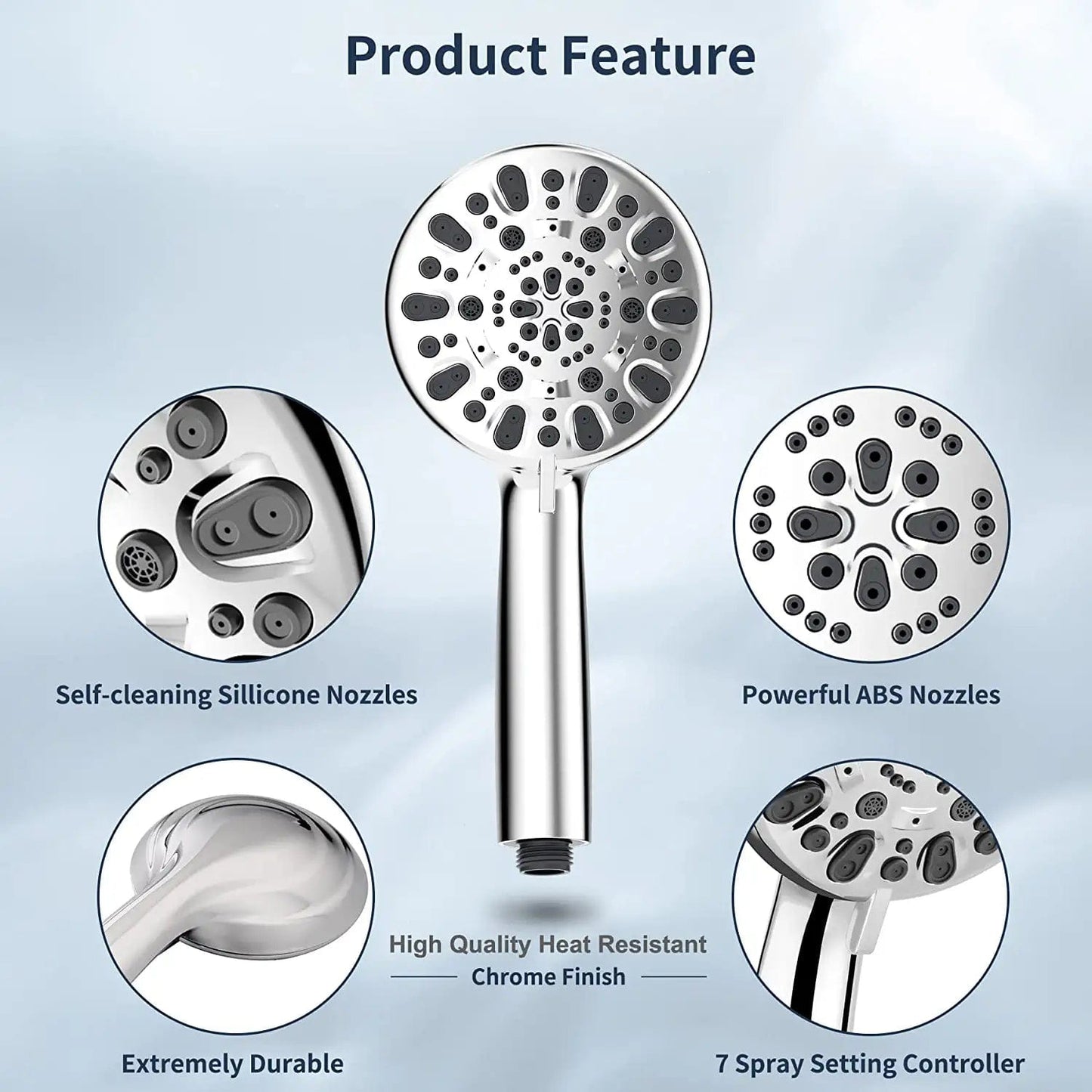 Hibbent 花洒 Hibbent Thickness Metal Rain Shower Head Combo Rainfall Shower Head & High Pressure Handheld Showerhead 12'' Adjustable Curved Extension Arm 7 Settings