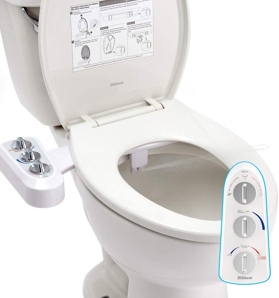 Hibbent Bidet Hibbent Attachable Bidet with Self Cleaning Dual Nozzle Hot and Cold Water Bidet Sprayer - 2000