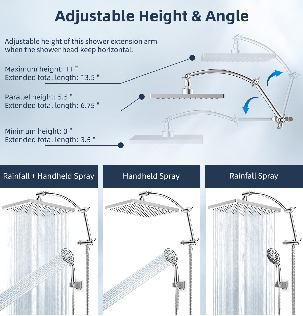 Hibbent Shop Shower Heads Hibbent Metal Thickness Rain Shower Head Combo with High-Pressure Handheld Showerhead