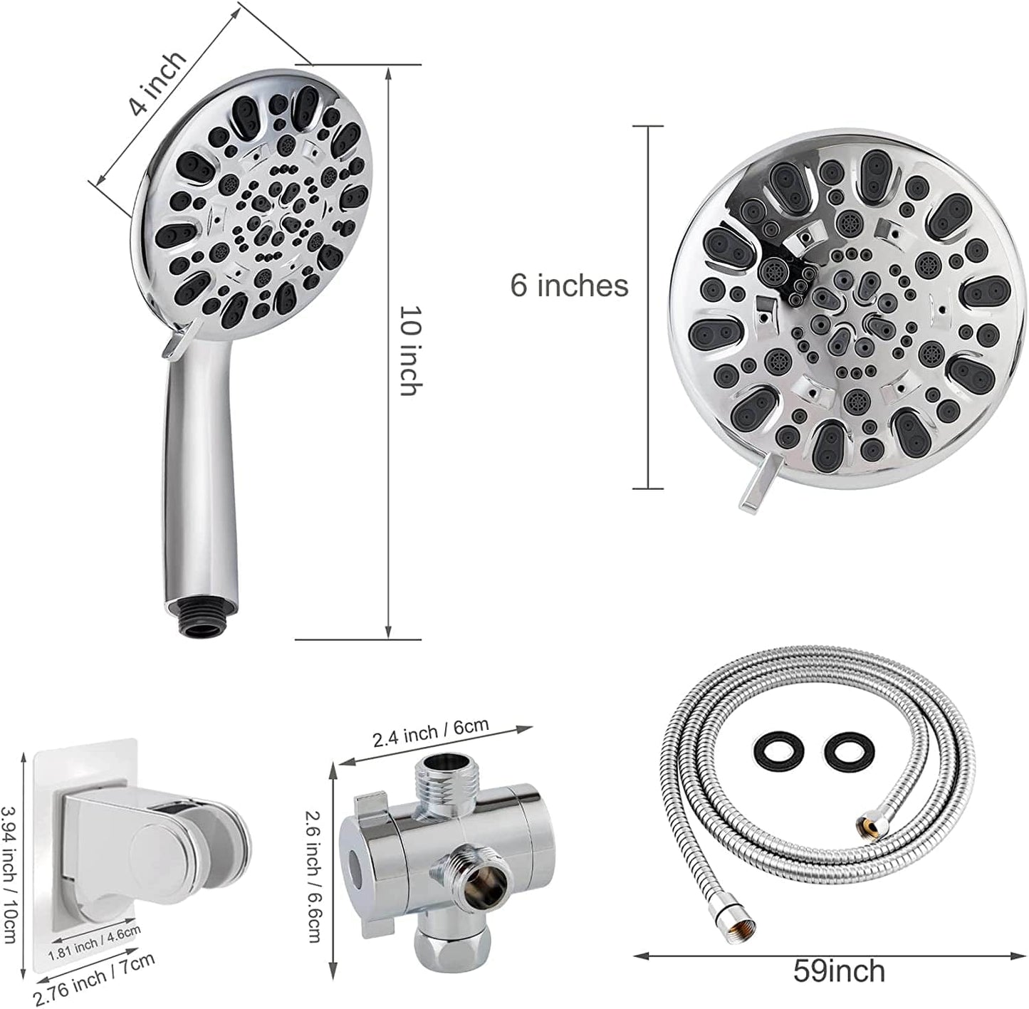 Hibbent Shower Head Hibbent Dual Shower Head with Hose High-Pressure 3-Way Water Diverter Rain Shower Head
