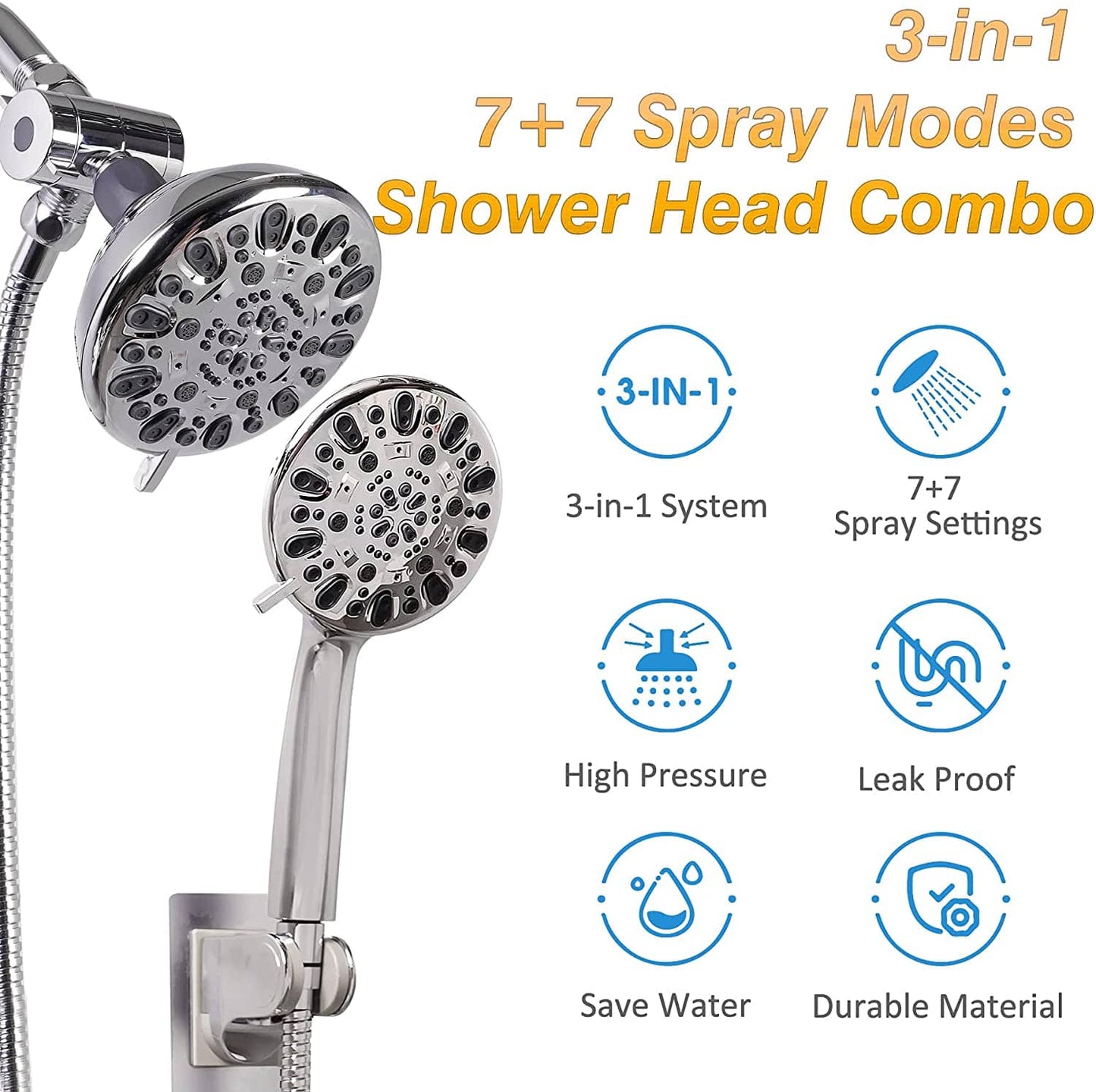 Hibbent Shower Head Hibbent Dual Shower Head with Hose High-Pressure 3-Way Water Diverter Rain Shower Head