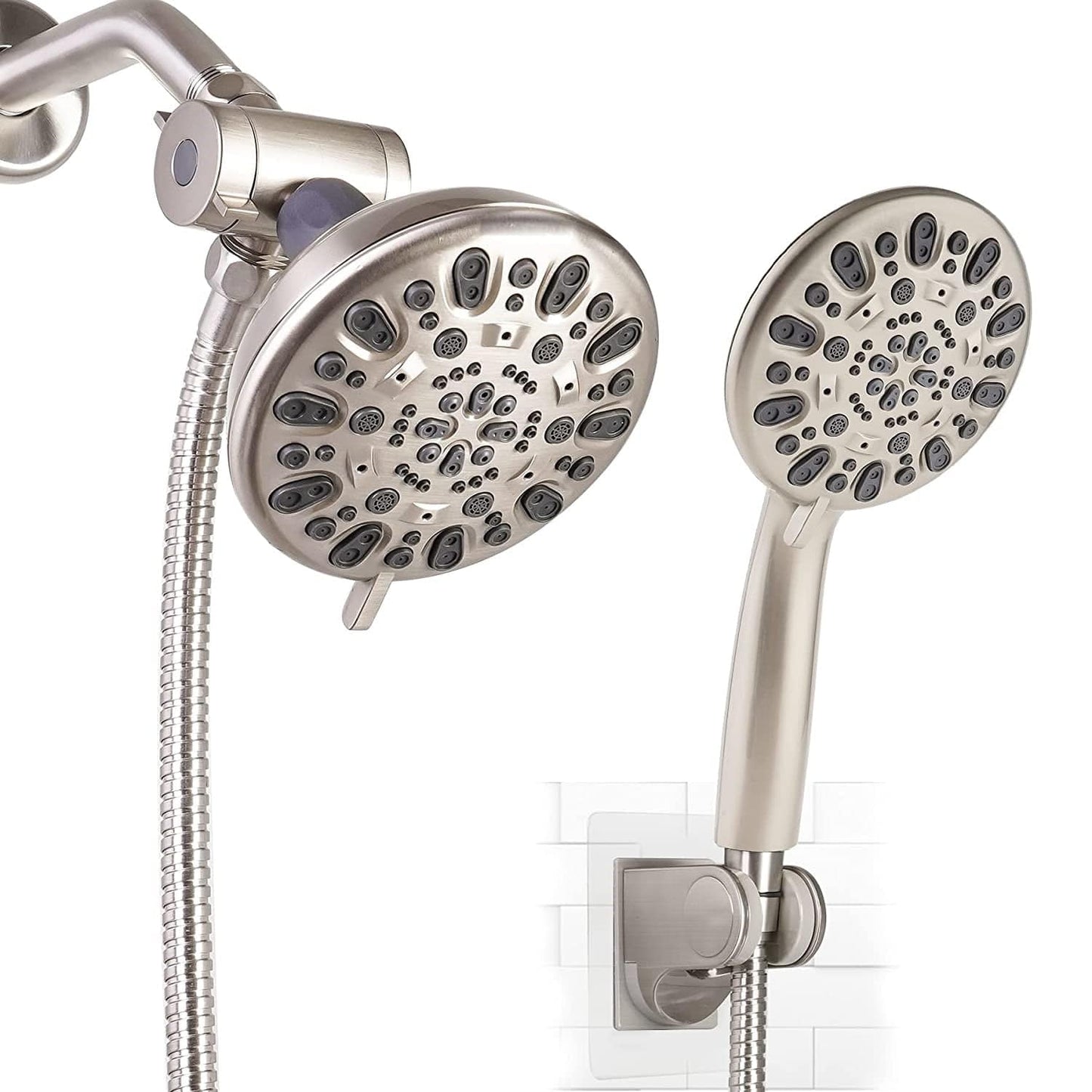 Hibbent Shower Head Hibbent Dual Shower Head with Hose High-Pressure 3-Way Water Diverter Rain Shower Head