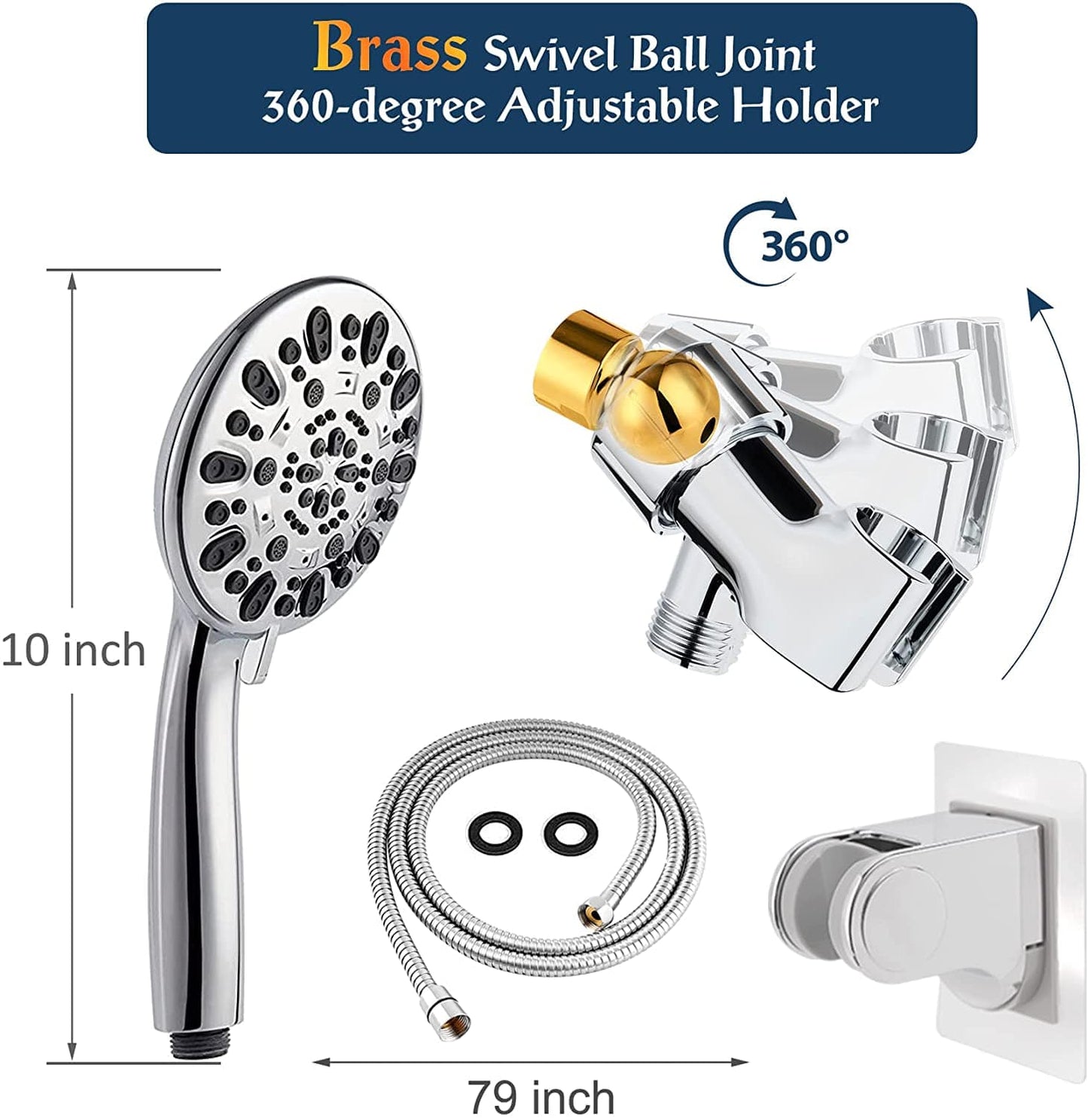 Hibbent Shower Head Hibbent Hand held Shower Head Set 7-Spray High Pressure Shower Head with Hose