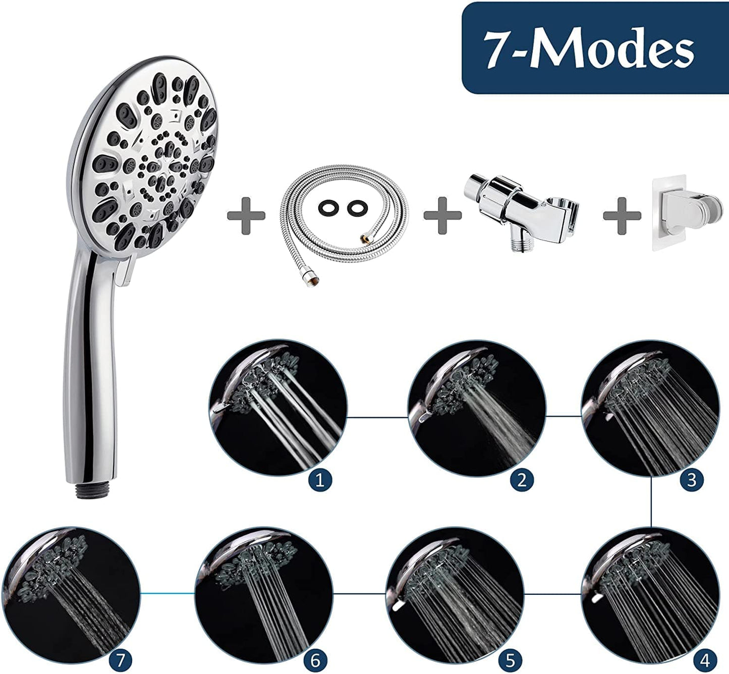Hibbent Shower Head Hibbent Hand held Shower Head Set 7-Spray High Pressure Shower Head with Hose