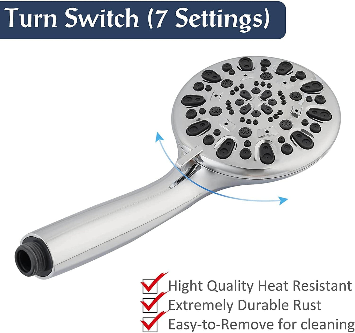Hibbent Shower Head Hibbent Hand held Shower Head Set 7-Spray High Pressure Shower Head with Hose