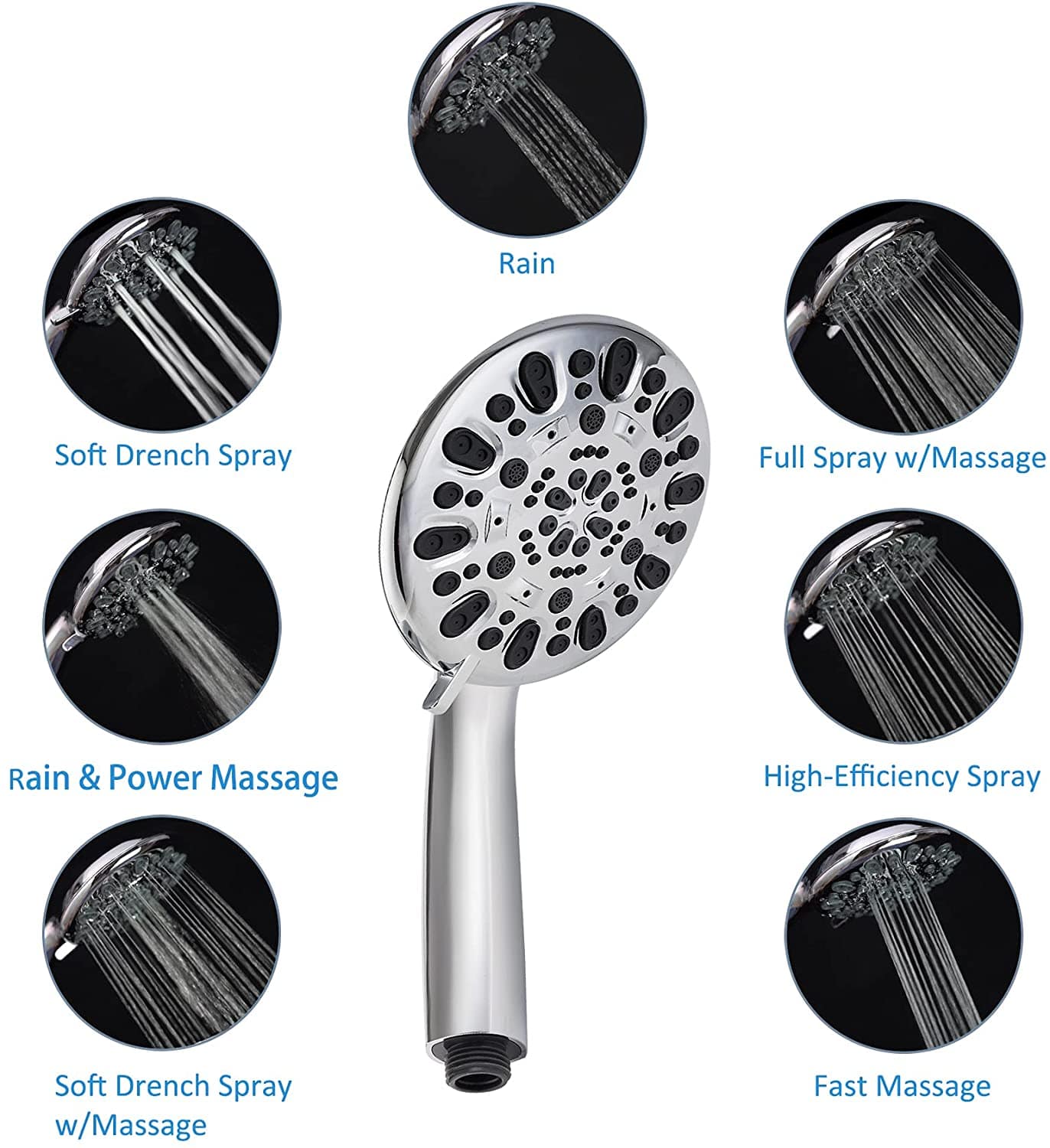 Hibbent Shower Head Hibbent Shower Head with Hose 7-spray High Pressure Handheld Shower Head 3-way Water Diverter