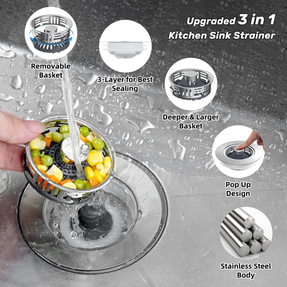 Hibbent Shop Drains Hibbent 2 Pack Metal Kitchen Sink Drain Strainer and Stopper, Transparent Upgraded Universal 3 in 1 Pop Up Design, Detachable Larger Anti-Clog Basket, 3-Layer Seal Plug for Standard 3-1/2" Drain Hibbent 2 Pack Metal Kitchen Sink Drain Strainer and Stopper, Transparent Upgraded Universal 3 in 1 Pop Up Design, Detachable Larger Anti-Clog Basket, 3-Layer Seal Plug for Standard 3-1/2" Drain