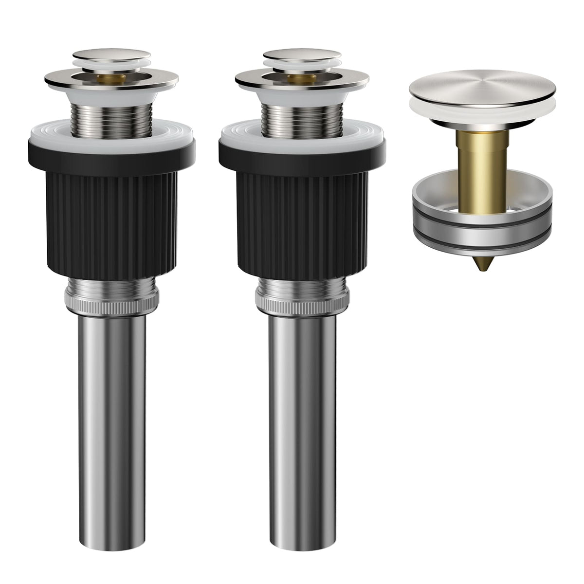 Hibbent Shop Drains Hibbent 2 Pack Bathroom Sink Drain & Stopper Fit with or Without Overflow Universal Metal Drain Stopper with Detachable Stainless Steel Strainer Basket for Lavatory Vanity Vessel Sink Hibbent 2 Pack Bathroom Sink Drain & Stopper Fit with or Without Overflow Universal Metal Drain Stopper with Detachable Stainless Steel Strainer Basket for Lavatory Vanity Vessel Sink