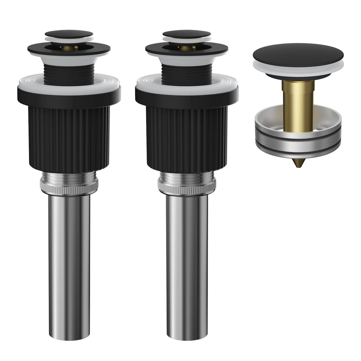 Hibbent Shop Drains Hibbent 2 Pack Bathroom Sink Drain & Stopper Fit with or Without Overflow Universal Metal Drain Stopper with Detachable Stainless Steel Strainer Basket for Lavatory Vanity Vessel Sink Hibbent 2 Pack Bathroom Sink Drain & Stopper Fit with or Without Overflow Universal Metal Drain Stopper with Detachable Stainless Steel Strainer Basket for Lavatory Vanity Vessel Sink