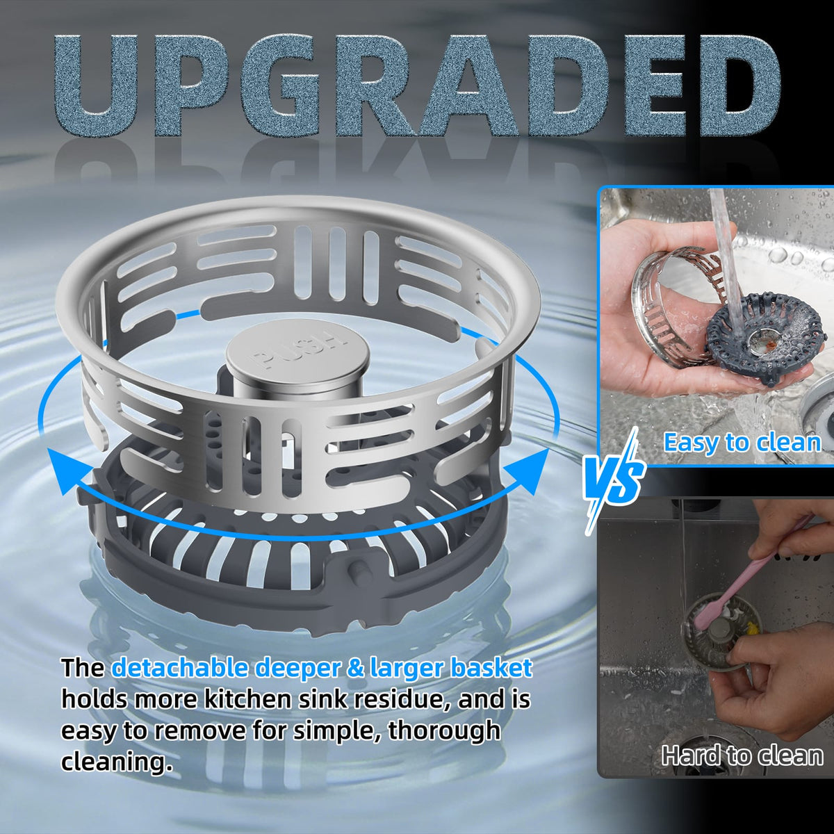 Hibbent Shop Drains Hibbent 2 Pack Metal Kitchen Sink Drain Strainer and Stopper, Transparent Upgraded Universal 3 in 1 Pop Up Design, Detachable Larger Anti-Clog Basket, 3-Layer Seal Plug for Standard 3-1/2" Drain Hibbent 2 Pack Metal Kitchen Sink Drain Strainer and Stopper, Transparent Upgraded Universal 3 in 1 Pop Up Design, Detachable Larger Anti-Clog Basket, 3-Layer Seal Plug for Standard 3-1/2" Drain