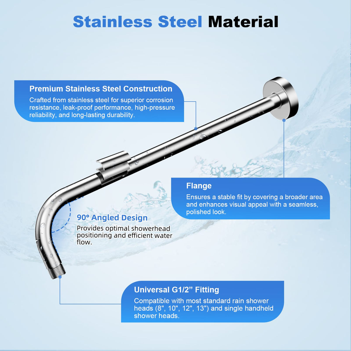 Hibbent Shop Shower Parts Hibbent 16 Inch All Metal Shower Extension Arm, Extra Long Extender with Flange, Stainless Steel Rainfall Shower Arm Water Outlet, Wall Mounted Shower Head Extender, Chrome Hibbent 16 Inch All Metal Shower Extension Arm, Extra Long Extender with Flange, Stainless Steel Rainfall Shower Arm Water Outlet, Wall Mounted Shower Head Extender, Chrome