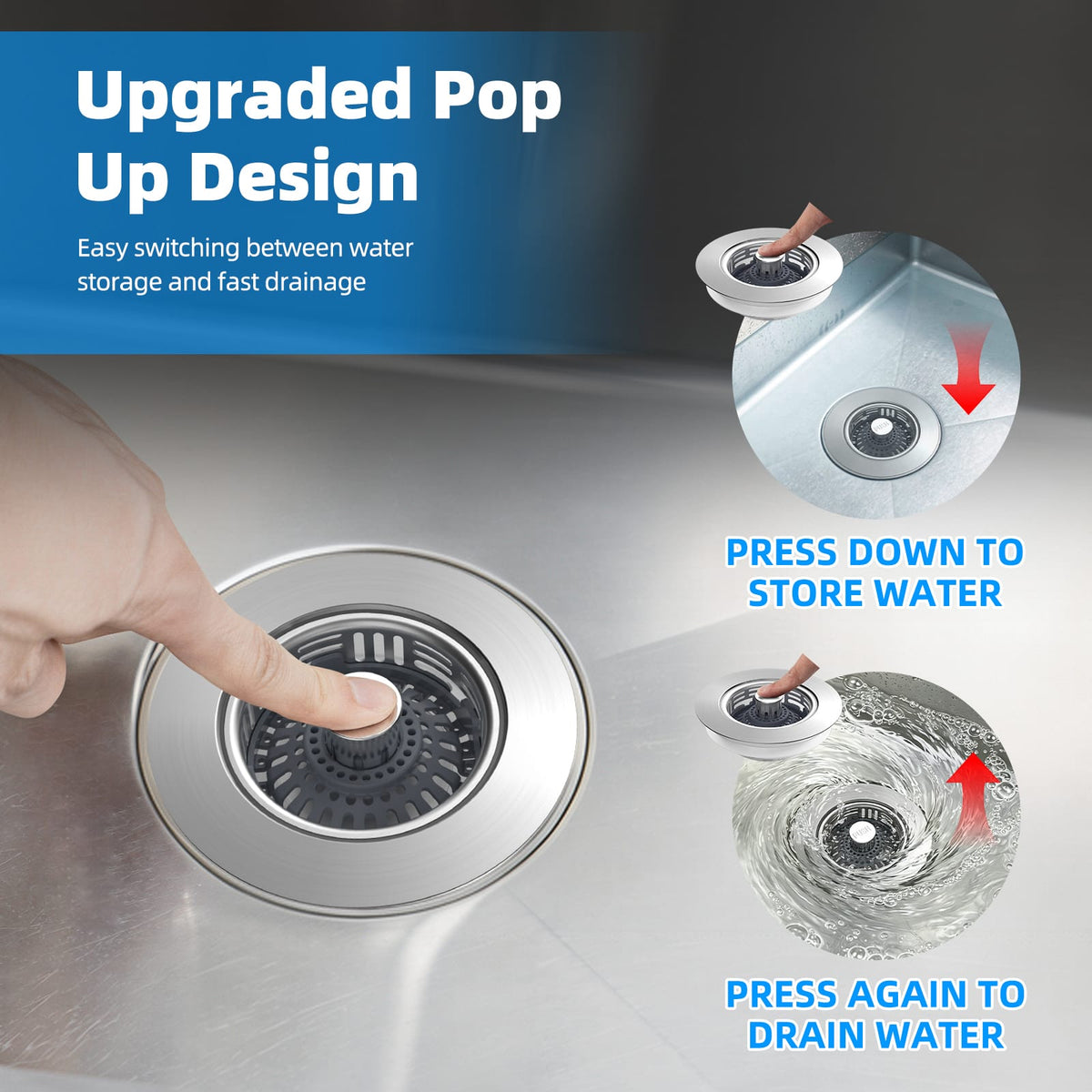 Hibbent Shop Drains Hibbent 2 Pack Metal Kitchen Sink Drain Strainer and Stopper, Transparent Upgraded Universal 3 in 1 Pop Up Design, Detachable Larger Anti-Clog Basket, 3-Layer Seal Plug for Standard 3-1/2" Drain Hibbent 2 Pack Metal Kitchen Sink Drain Strainer and Stopper, Transparent Upgraded Universal 3 in 1 Pop Up Design, Detachable Larger Anti-Clog Basket, 3-Layer Seal Plug for Standard 3-1/2" Drain