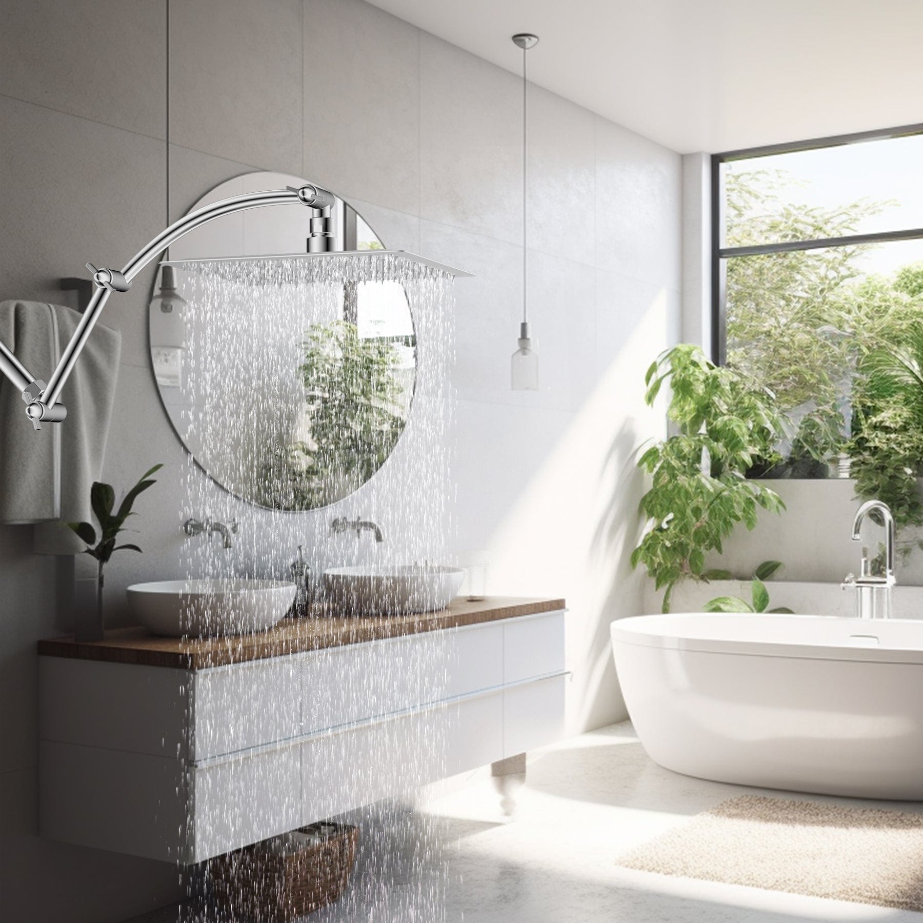 Hibbent Drains Hibbent All Metal 16'' Shower Head Extension Arm Solid Brass Flexible Height & Angle Adjustable Shower Arm Extender with Lock Joint, Universal Connection Stainless Steel Pipe Height Extending, Chrome