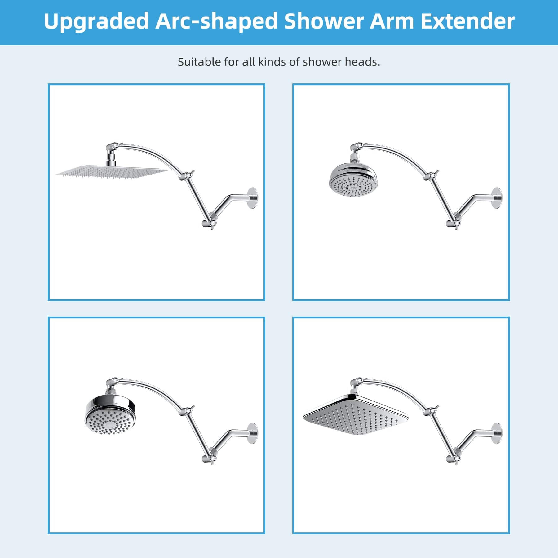 Hibbent Drains Hibbent All Metal 16'' Shower Head Extension Arm Solid Brass Flexible Height & Angle Adjustable Shower Arm Extender with Lock Joint, Universal Connection Stainless Steel Pipe Height Extending, Chrome