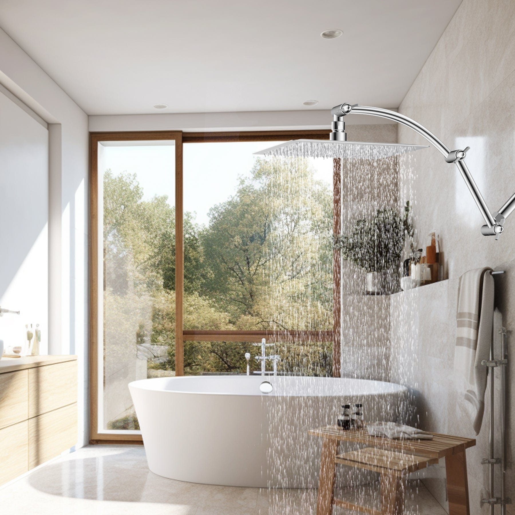Hibbent Drains Hibbent All Metal 16'' Shower Head Extension Arm Solid Brass Flexible Height & Angle Adjustable Shower Arm Extender with Lock Joint, Universal Connection Stainless Steel Pipe Height Extending, Chrome