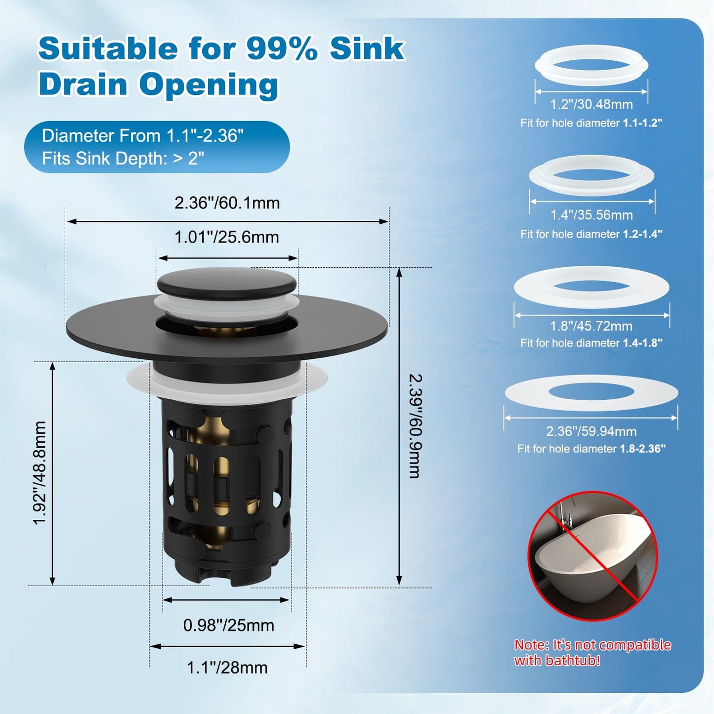 Hibbent Drains Hibbent Universal Bathroom Sink Drain Strainer, Upgraded 3 in 1 Pop Up Stopper, Removable Stainless Steel Filter Basket, Brass Bullet Core, Hair Catcher Sink Plug for 1.1''~2.36'' Hole Hibbent Universal Bathroom Sink Drain Strainer, Upgraded 3 in 1 Pop Up Stopper, Removable Stainless Steel Filter Basket, Brass Bullet Core, Hair Catcher Sink Plug for 1.1''~2.36'' Hole
