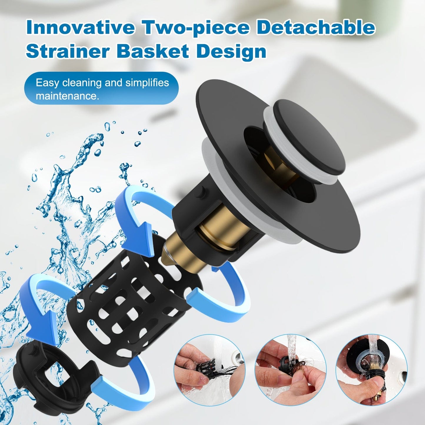 Hibbent Drains Hibbent Universal Bathroom Sink Drain Strainer, Upgraded 3 in 1 Pop Up Stopper, Removable Stainless Steel Filter Basket, Brass Bullet Core, Hair Catcher Sink Plug for 1.1''~2.36'' Hole Hibbent Universal Bathroom Sink Drain Strainer, Upgraded 3 in 1 Pop Up Stopper, Removable Stainless Steel Filter Basket, Brass Bullet Core, Hair Catcher Sink Plug for 1.1''~2.36'' Hole