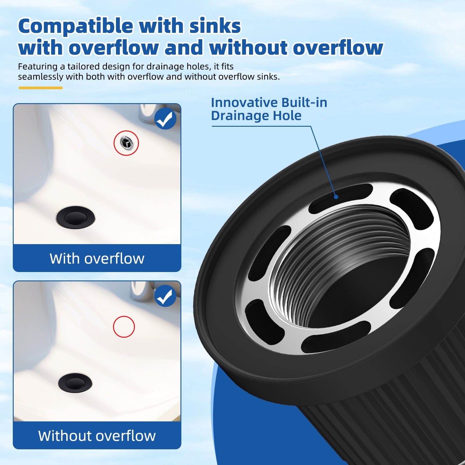 Hibbent Drains Hibbent Universal Metal Bathroom Sink Drain Stopper, Pop Up Drain Strainer for Lavatory Vanity Vessel Sink with Overflow and Without Overflow, Anti-Clogging Stainless Steel Strainer Basket Hibbent Universal Metal Bathroom Sink Drain Stopper, Pop Up Drain Strainer for Lavatory Vanity Vessel Sink with Overflow and Without Overflow, Anti-Clogging Stainless Steel Strainer Basket