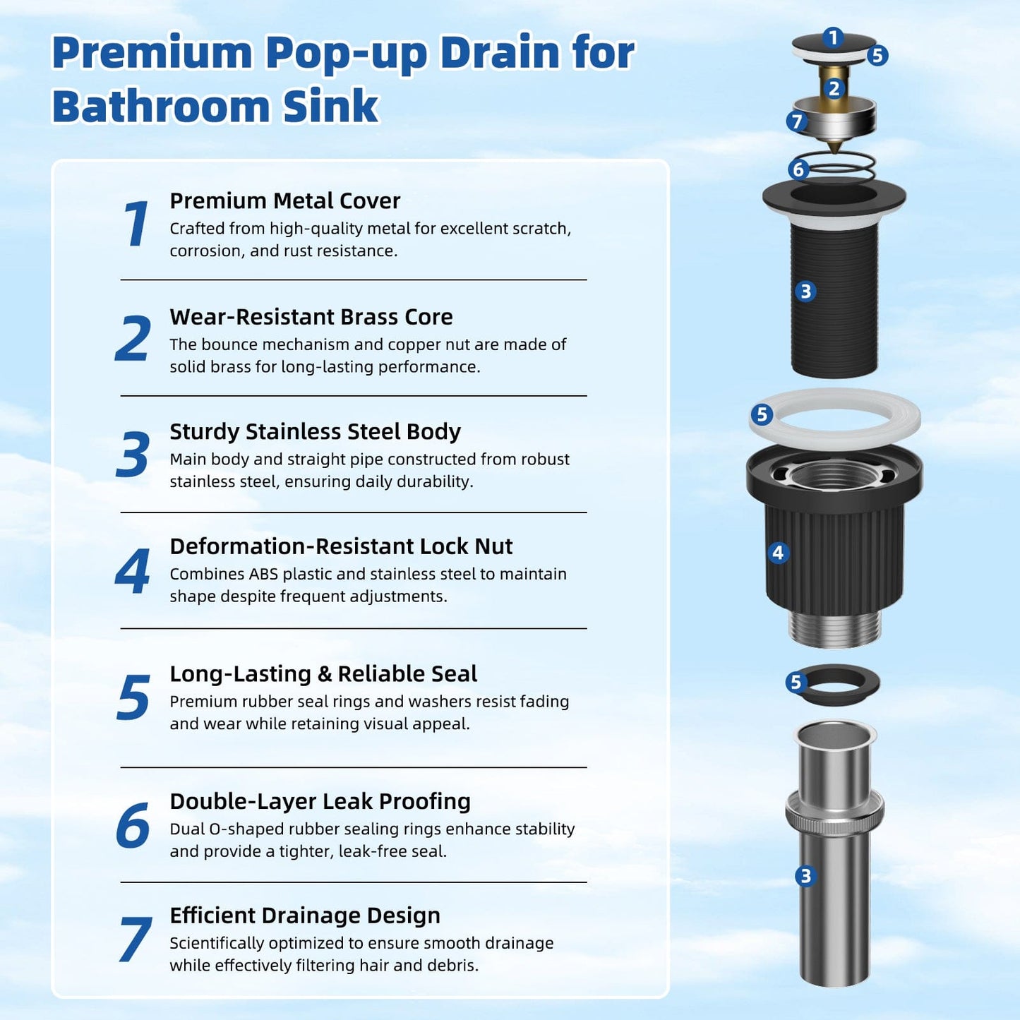 Hibbent Drains Hibbent Universal Metal Bathroom Sink Drain Stopper, Pop Up Drain Strainer for Lavatory Vanity Vessel Sink with Overflow and Without Overflow, Anti-Clogging Stainless Steel Strainer Basket Hibbent Universal Metal Bathroom Sink Drain Stopper, Pop Up Drain Strainer for Lavatory Vanity Vessel Sink with Overflow and Without Overflow, Anti-Clogging Stainless Steel Strainer Basket