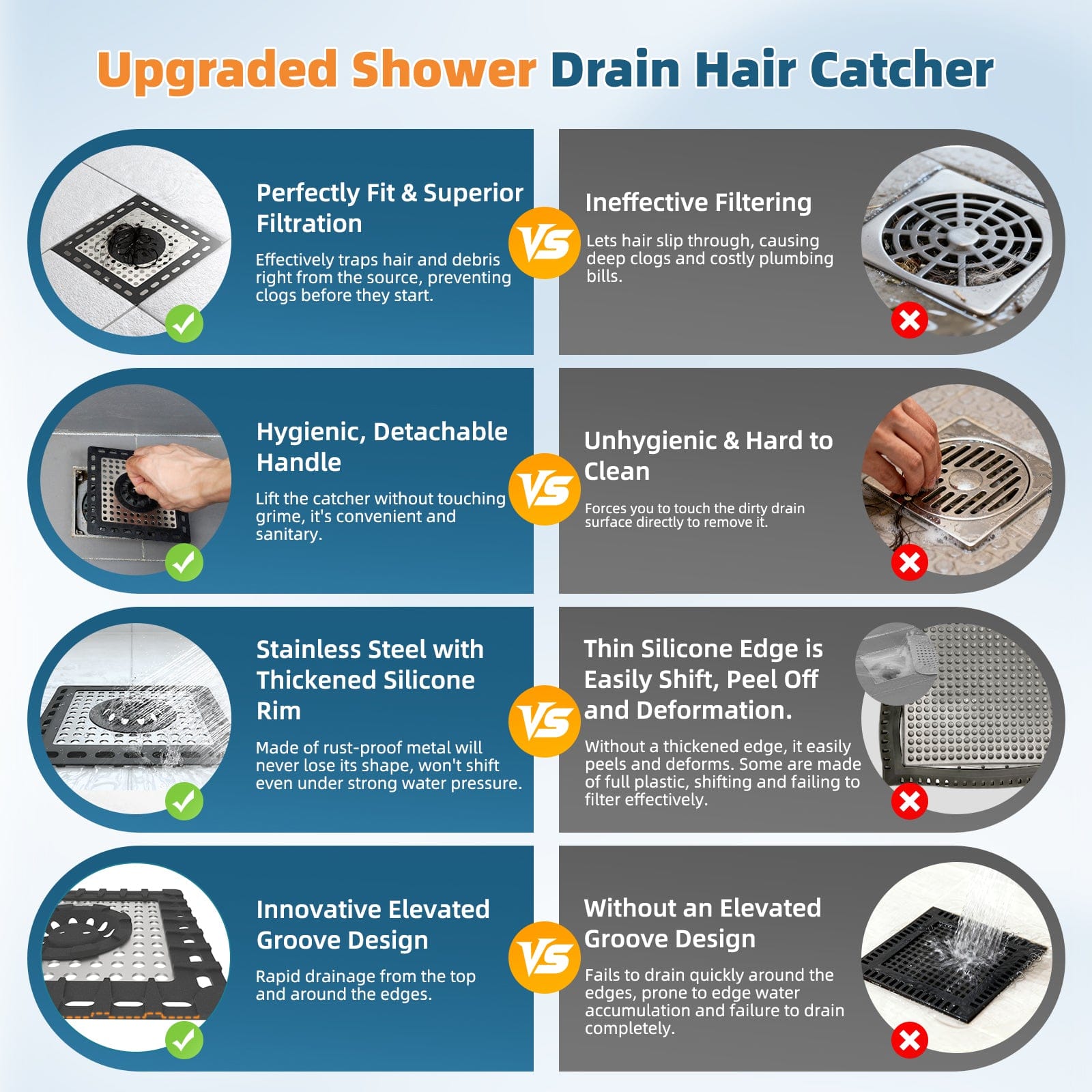 Hibbent Drains Hibbent Upgraded Shower Drain Hair Catcher, Shower Drain Cover for Bathroom Floor 4" Drain, Anti-Clogging Bathtub Drain Strainer, Stainless Steel Kitchen Sink Drain Strainer with Handle Hibbent Upgraded Shower Drain Hair Catcher, Shower Drain Cover for Bathroom Floor 4" Drain, Anti-Clogging Bathtub Drain Strainer, Stainless Steel Kitchen Sink Drain Strainer with Handle