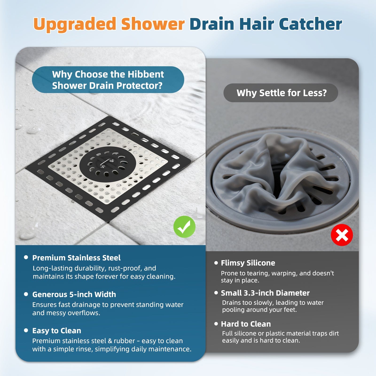 Hibbent Drains Hibbent Upgraded Shower Drain Hair Catcher, Shower Drain Cover for Bathroom Floor 4" Drain, Anti-Clogging Bathtub Drain Strainer, Stainless Steel Kitchen Sink Drain Strainer with Handle Hibbent Upgraded Shower Drain Hair Catcher, Shower Drain Cover for Bathroom Floor 4" Drain, Anti-Clogging Bathtub Drain Strainer, Stainless Steel Kitchen Sink Drain Strainer with Handle