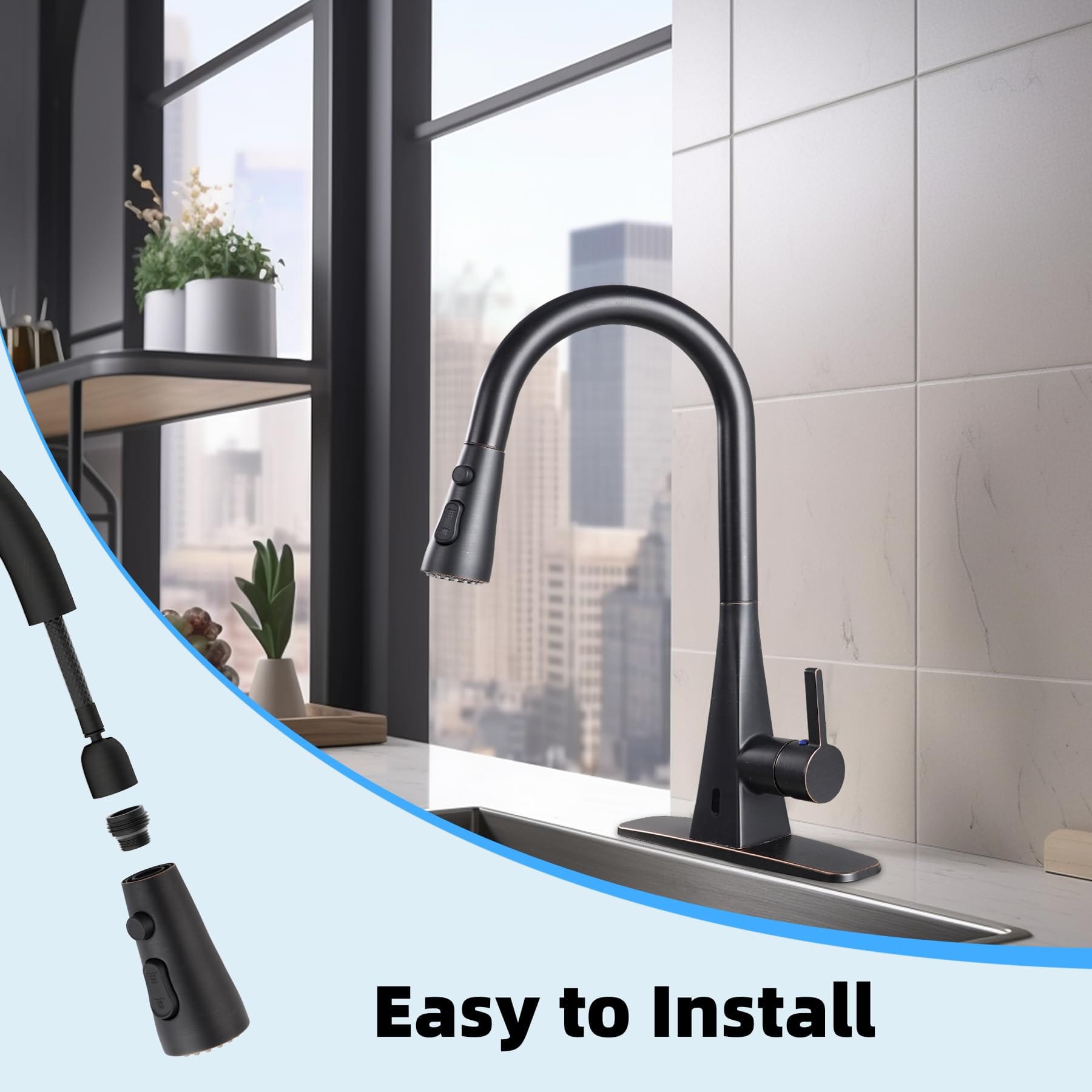 Hibbent Faucet Aerator Metal Pull Down Spray Head for Kitchen Faucet, Kitchen Sink Spray Nozzle with 12 Adapters, Faucet Head Replacement Compatible with Moen, American Standard, Delta, Kohler Faucet, Oil Rubbed Bronze