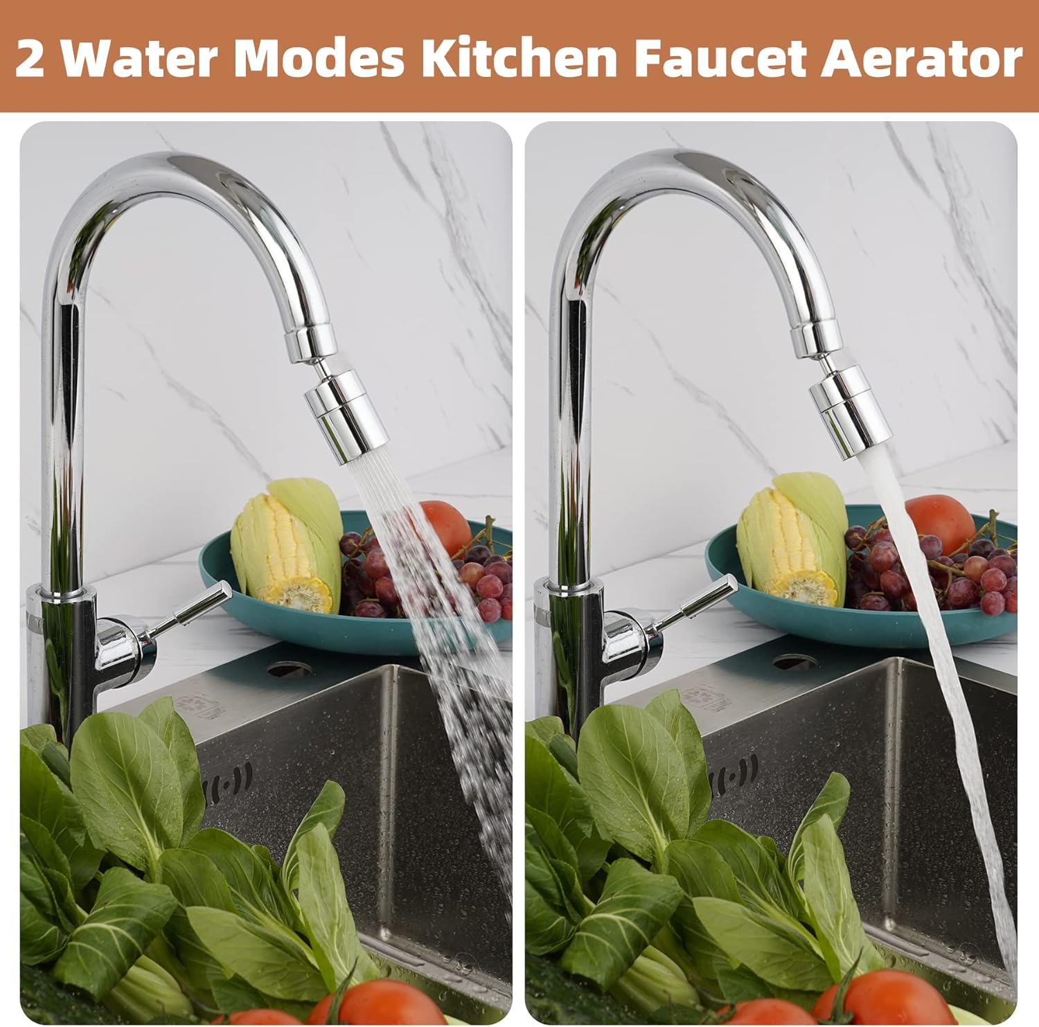 Hibbent Faucet Aerators Hibbent Faucet Aerator Dual-function Kitchen Female Sink Aerator Sprayer Head 1.8 GPM Extra Angle Rotate