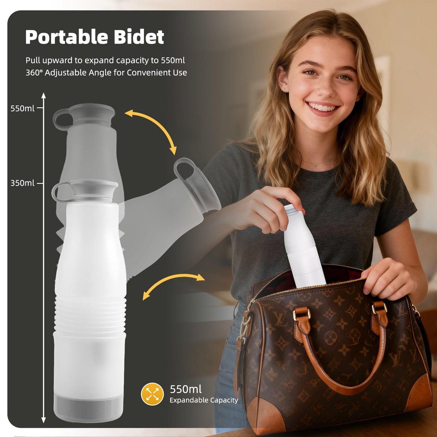Hibbent Shop Bidets Hibbent Portable Bidet for Travel, High Pressure Electric Handheld Bidet Sprayer, 350-550ML Expandable Bottle for Personal Hygiene, USB-C Rechargeable Waterproof, Travel Bidet for Women & Men, White Hibbent Portable Bidet for Travel, High Pressure Electric Handheld Bidet Sprayer, 350-550ML Expandable Bottle for Personal Hygiene, USB-C Rechargeable Waterproof, Travel Bidet for Women & Men, White