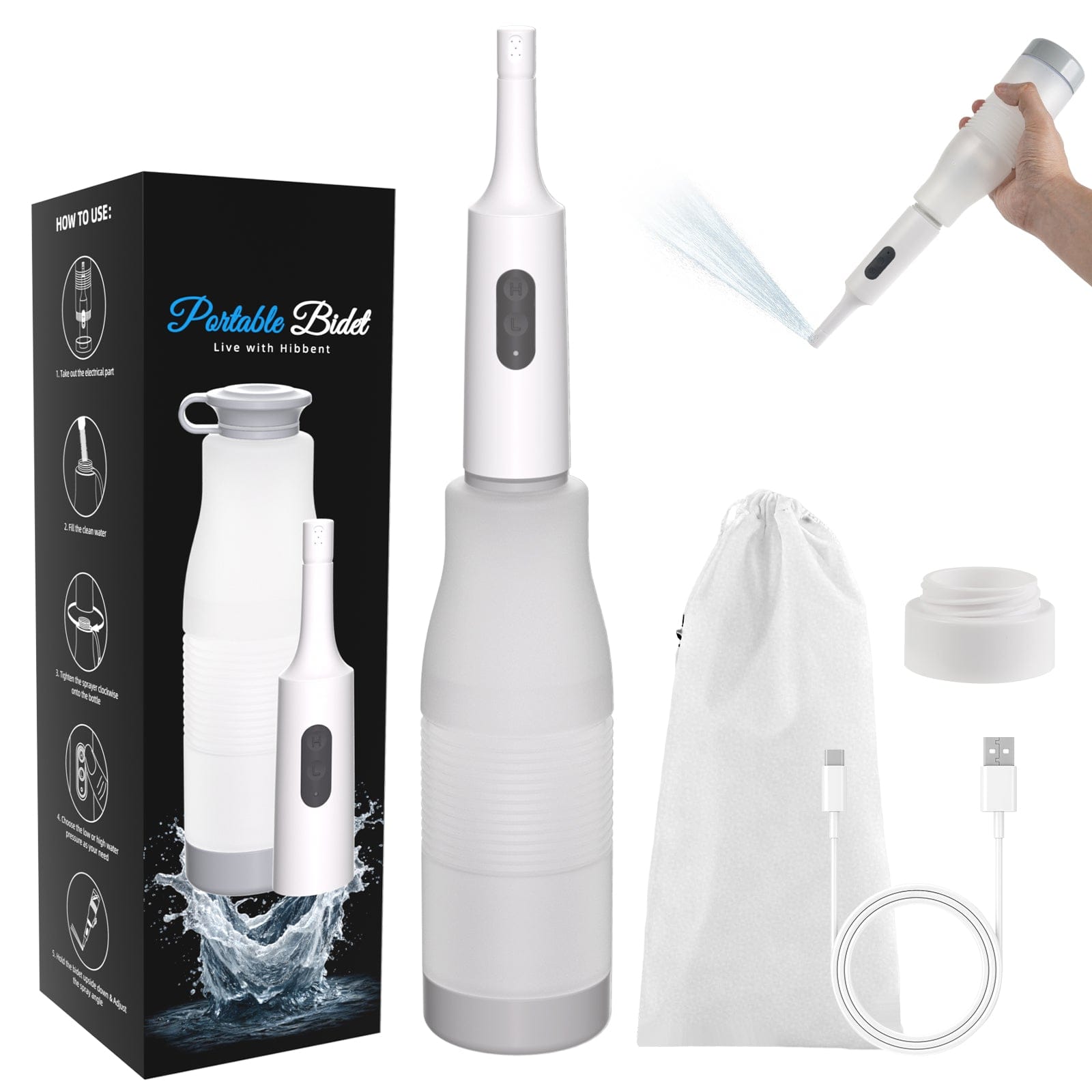 Hibbent Shop Bidets Hibbent Portable Bidet for Travel, High Pressure Electric Handheld Bidet Sprayer, 350-550ML Expandable Bottle for Personal Hygiene, USB-C Rechargeable Waterproof, Travel Bidet for Women & Men, White Hibbent Portable Bidet for Travel, High Pressure Electric Handheld Bidet Sprayer, 350-550ML Expandable Bottle for Personal Hygiene, USB-C Rechargeable Waterproof, Travel Bidet for Women & Men, White