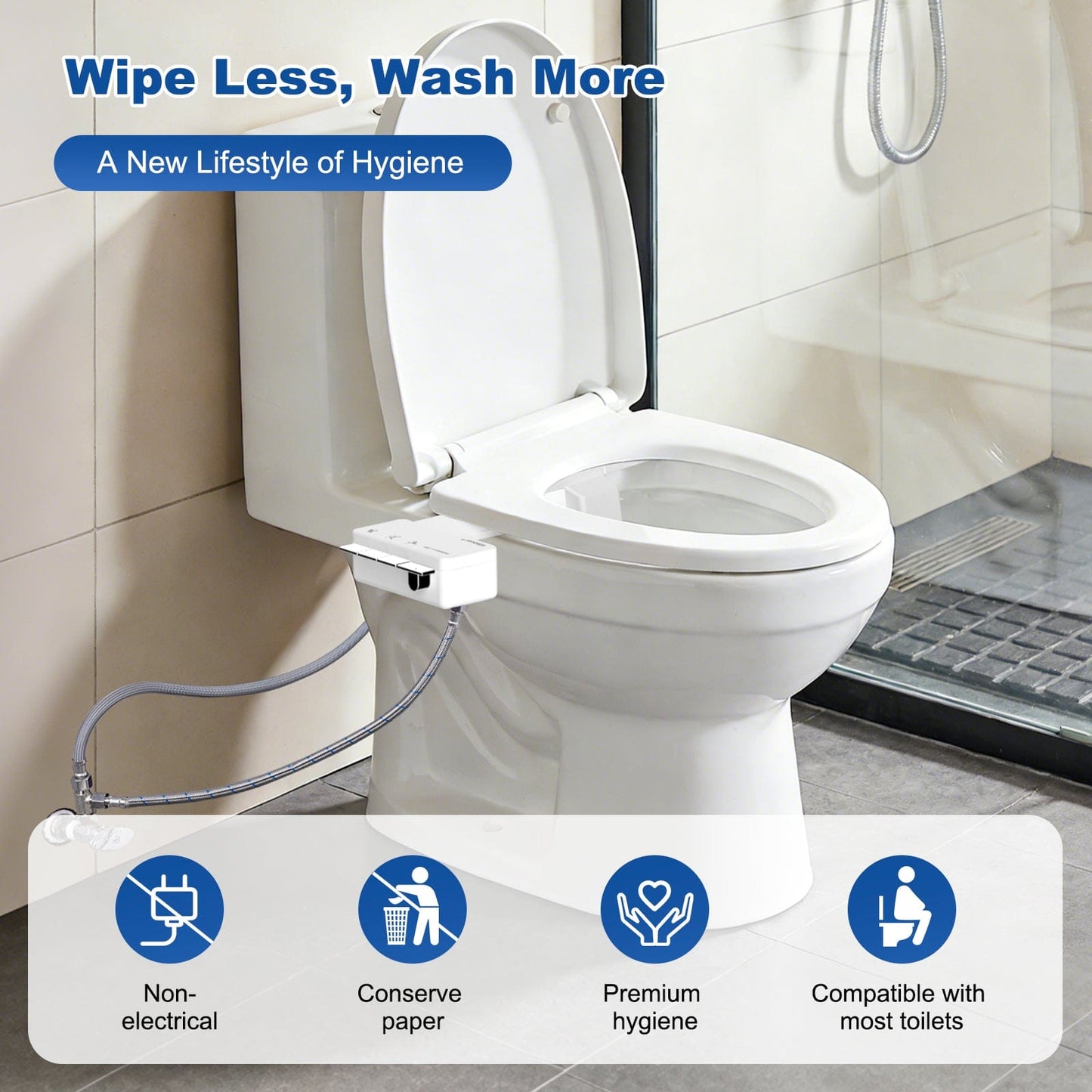 Hibbent Shop Bidets Hibbent Ultra-Slim Bidet Attachment for Toilet, Non-Electric Self Cleaning Bidet Toilet Seat, Adjustable Fresh Cold Water Pressure Bidet Sprayer, Retractable Dual Nozzles for Rear & Feminine Wash Hibbent Ultra-Slim Bidet Attachment for Toilet, Non-Electric Self Cleaning Bidet Toilet Seat, Adjustable Fresh Cold Water Pressure Bidet Sprayer, Retractable Dual Nozzles for Rear & Feminine Wash