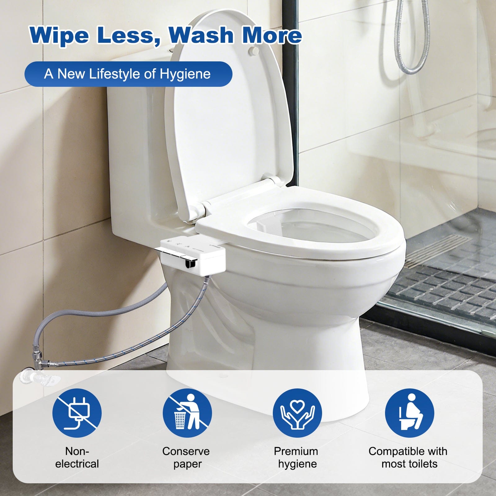 Hibbent Shop Bidets Hibbent Ultra-Slim Bidet Attachment for Toilet, Non-Electric Self Cleaning Bidet Toilet Seat, Adjustable Fresh Cold Water Pressure Bidet Sprayer, Retractable Dual Nozzles for Rear & Feminine Wash Hibbent Ultra-Slim Bidet Attachment for Toilet, Non-Electric Self Cleaning Bidet Toilet Seat, Adjustable Fresh Cold Water Pressure Bidet Sprayer, Retractable Dual Nozzles for Rear & Feminine Wash