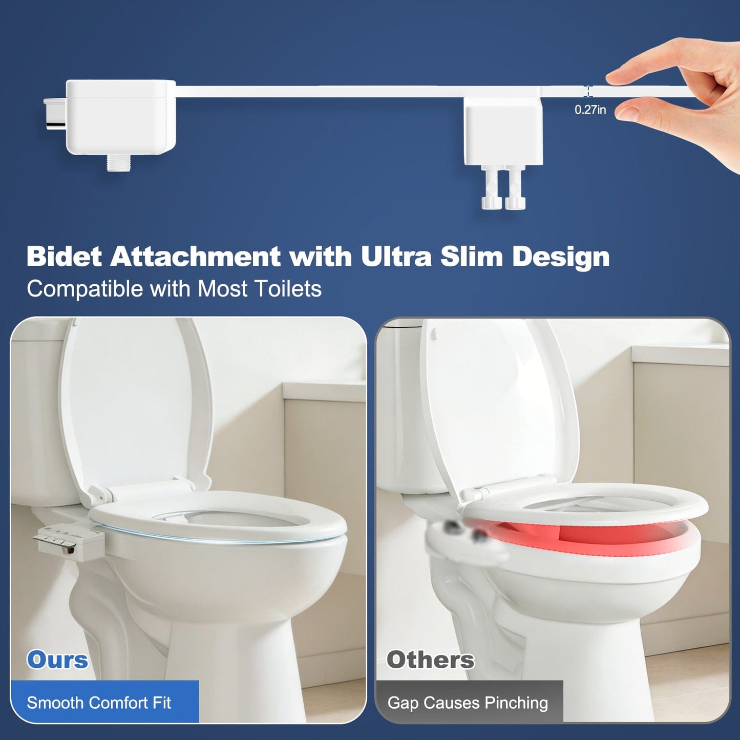 Hibbent Shop Bidets Hibbent Ultra-Slim Bidet Attachment for Toilet, Non-Electric Self Cleaning Bidet Toilet Seat, Adjustable Fresh Cold Water Pressure Bidet Sprayer, Retractable Dual Nozzles for Rear & Feminine Wash Hibbent Ultra-Slim Bidet Attachment for Toilet, Non-Electric Self Cleaning Bidet Toilet Seat, Adjustable Fresh Cold Water Pressure Bidet Sprayer, Retractable Dual Nozzles for Rear & Feminine Wash