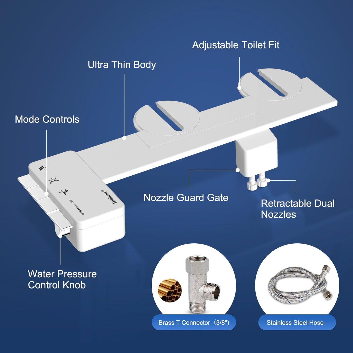 Hibbent Shop Bidets Hibbent Ultra-Slim Bidet Attachment for Toilet, Non-Electric Self Cleaning Bidet Toilet Seat, Adjustable Fresh Cold Water Pressure Bidet Sprayer, Retractable Dual Nozzles for Rear & Feminine Wash Hibbent Ultra-Slim Bidet Attachment for Toilet, Non-Electric Self Cleaning Bidet Toilet Seat, Adjustable Fresh Cold Water Pressure Bidet Sprayer, Retractable Dual Nozzles for Rear & Feminine Wash
